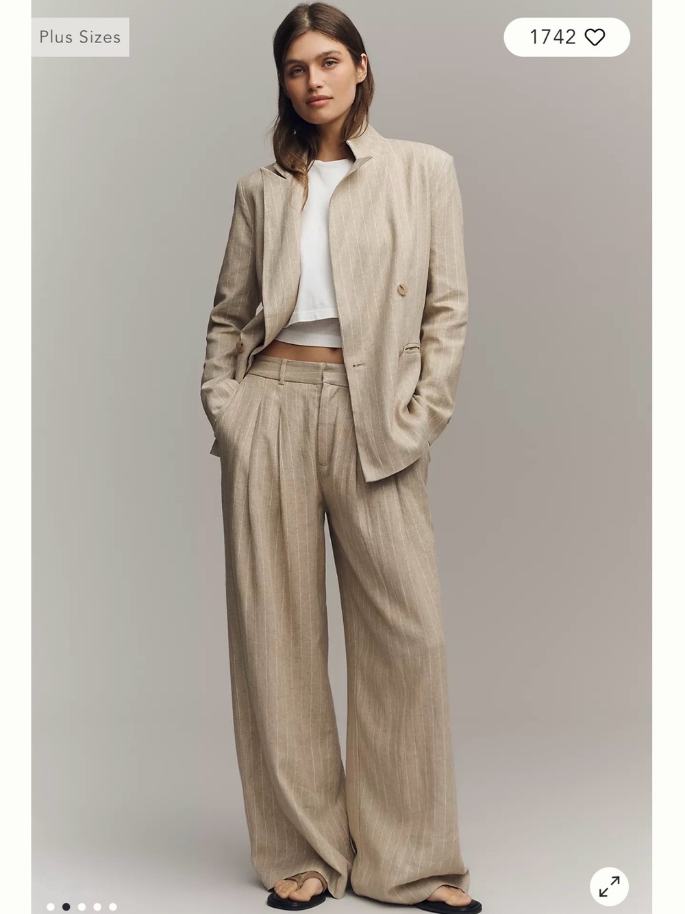 Anthropologie Maeve Avery Linen Blend Stripe Wide Leg Pants Ivory Size L NWT